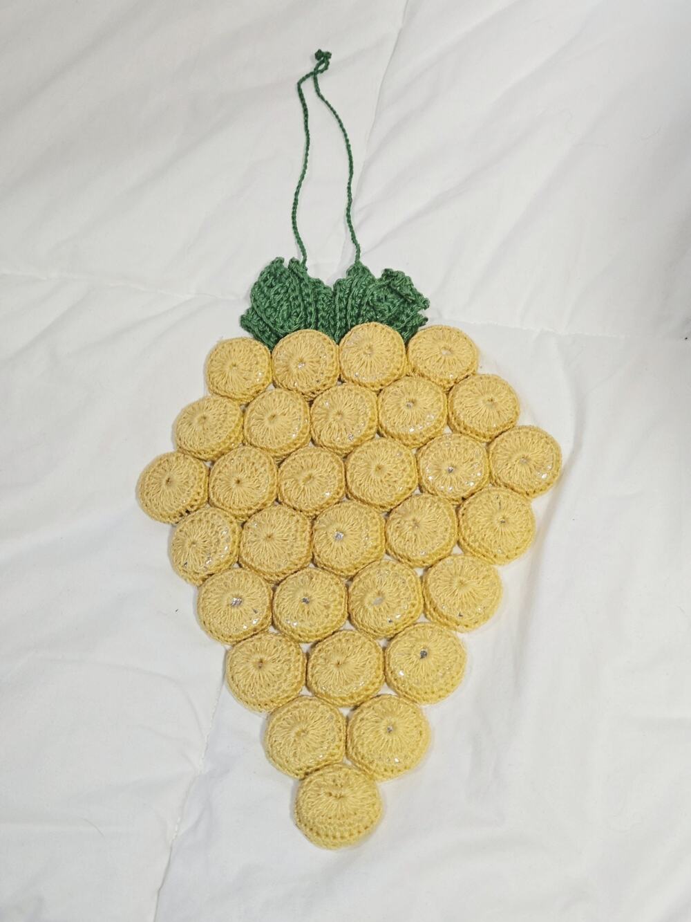 Pineapple COTTON HANGING GRAPE DOILIE Yellow Green Table Decor Vtg